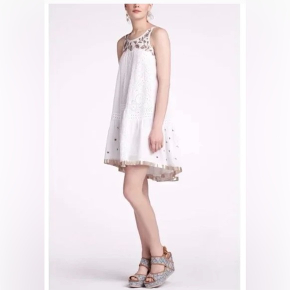 Anthropologie Leifnotes White Eyelet Beaded Dress - Picture 4 of 9